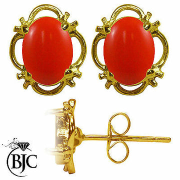 BJC® 9ct Yellow Gold Natural Peach Coral Single Stud Earrings Studs 1.50ct
