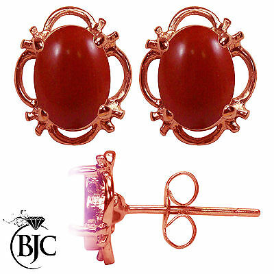 BJC® 9ct Rose Gold Natural Red Coral Single Stud Earrings Studs 1.50ct