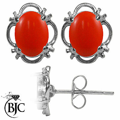 BJC® 9ct White Gold Natural Peach Coral Single Stud Earrings Studs 1.50ct