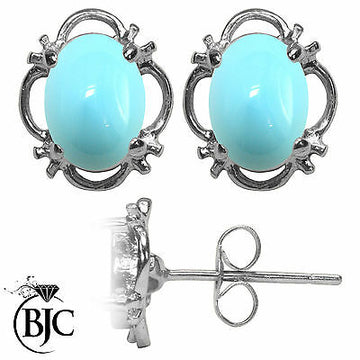 BJC® 9ct White Gold Natural Turquoise Single Stud Earrings Studs 1.50ct