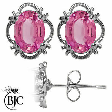 BJC® 9ct White Gold Natural Pink Topaz Single Stud Earrings Studs 1.50ct