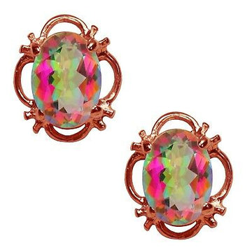 BJC® 9ct Rose Gold Natural Mystic Topaz Single Stud Earrings Studs 1.50ct