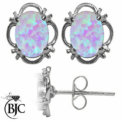 BJC® 9ct White Gold Stunning Opal Single Stud Filigree Earrings Studs 1.50ct