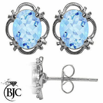 BJC® 9ct White Gold Natural Blue Topaz Single Stud Earrings Studs 1.50ct