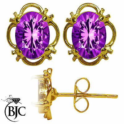 BJC® 9ct Yellow Gold Natural Amethyst Single Stud Filigree Earrings Studs 1.50ct