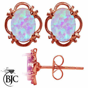 BJC® 9ct Rose Gold Fiery White Opal Single Stud Filigree Earrings Studs 1.50ct