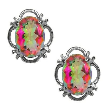 BJC® 9ct White Gold Natural Mystic Topaz Single Stud Earrings Studs 1.50ct