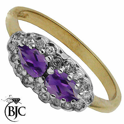 BJC® 9ct Yellow Gold Amethyst & Diamond Cluster Pear Engagement Ring R254