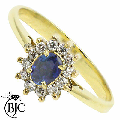 BJC® 18ct Yellow Gold Sapphire & Diamond Cluster Size M Engagement Ring R50