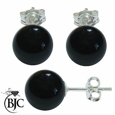 BJC® Stunning Ladies Sterling Silver Black Onyx Ball Stud Earrings Brand New