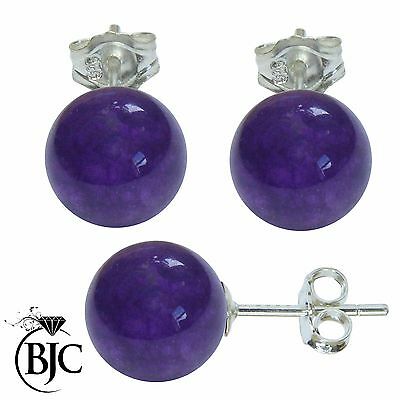 BJC® Stunning Ladies Sterling Silver Amethyst Ball Stud Earrings
