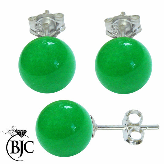 BJC® Stunning Ladies Sterling Silver Malay Jade Ball Stud Earrings Brand New