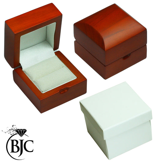 BJC® Natural Mahogany Ring Box Wooden Wood Jewellery Engagement Gift Box