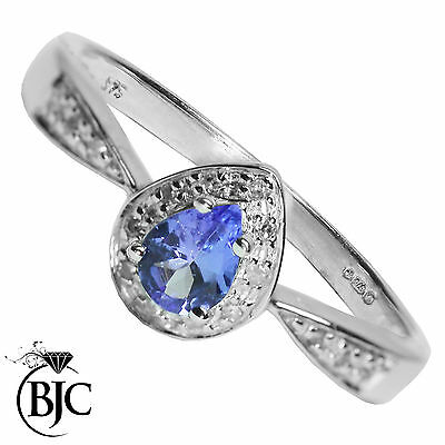 BJC® 9ct White Gold Tanzanite & Diamond Cluster Size N 1/2 Engagement Ring R62