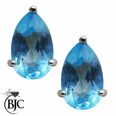 BJC® 9ct White Gold Pear Cut Blue Topaz & Diamond Stud Earrings Studs ER84