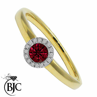BJC® 18ct Yellow gold Ruby & Diamond Cluster Size N Engagement Dress Ring R3