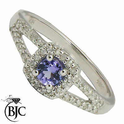 BJC® 9ct White Gold Tanzanite & Diamond Cluster Size O Cushion Ring R65