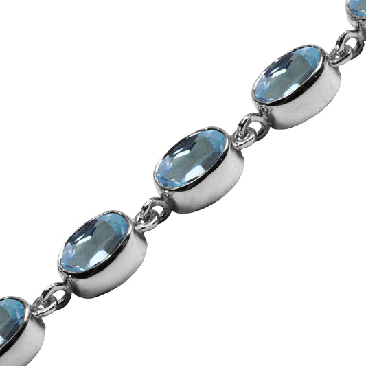 BJC® 925 Sterling Silver Natural Blue Topaz 21.00ct Gemstone Tennis Bracelet