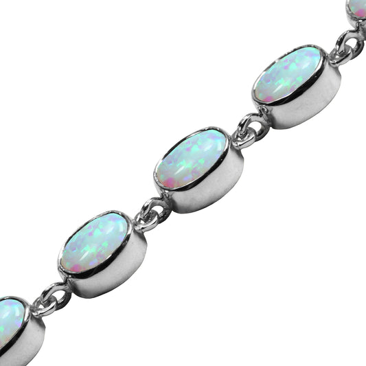 BJC® 925 Sterling Silver Stunning Opal 21.00ct Oval Gemstone Tennis Bracelet 7.5"