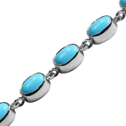 BJC® 925 Sterling Silver Natural Turquoise 21.00ct Oval Gemstone Tennis Bracelet