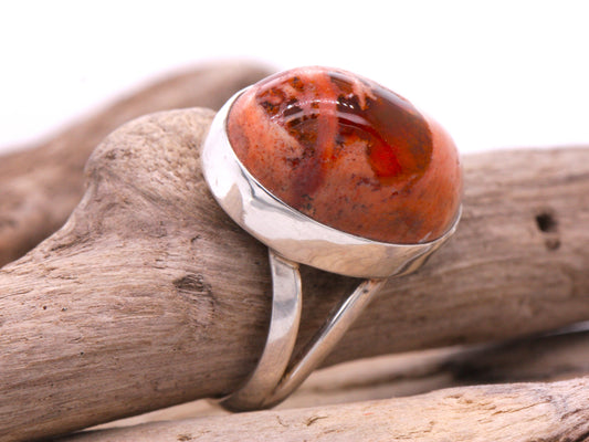 Beautiful Fire Boulder Opal Sterling Silver Oval Cabochon Ladies Ring Size L