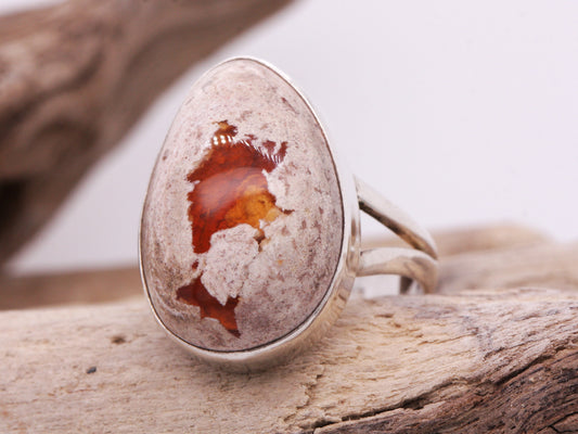Beautiful Fire Boulder Opal Sterling Silver Pear Drop Cabochon Ladies Ring Size M