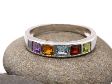 Sterling Silver 925 Natural Garnet Topaz Amethyst Citrine Peridot Ring Size O