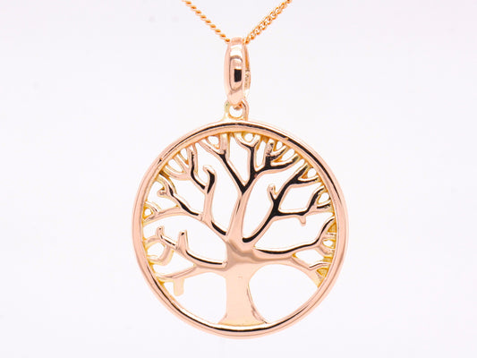Beautiful 9ct Rose Gold Hallmarked Tree of Life Pendant & Necklace - British Made