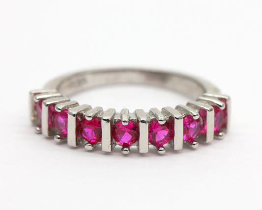 Sterling Silver 925 Ruby Round Brilliant Cut Eternity Ring Size L