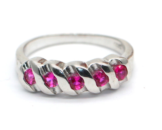 Sterling Silver 925 Ruby Round Brilliant Cut Eternity Ring Size I i