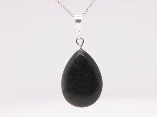 BJC® Sterling Silver Natural Black Onyx Teardrop Pear Drop Pendant & Necklace