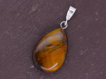 BJC® Sterling Silver Natural Tigers Eye Teardrop Pear Drop Pendant & Necklace