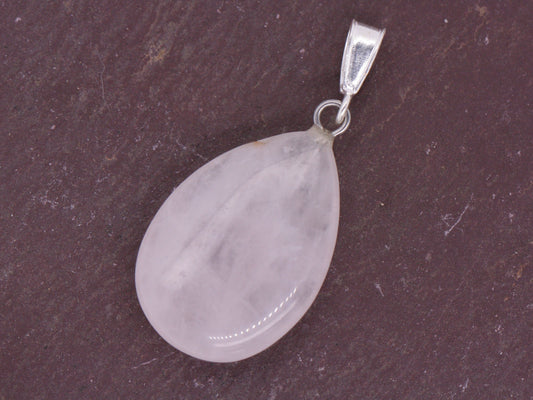 BJC® Sterling Silver Natural Rose Quartz Teardrop Pear Drop Pendant & Necklace