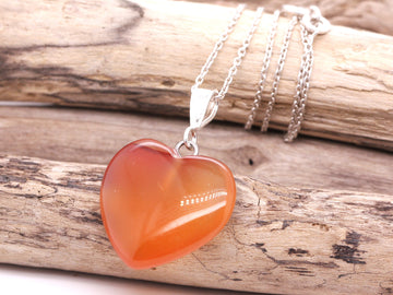 Sterling Silver Natural Orange Banded Agate 16mm Love Heart Pendant & Necklace