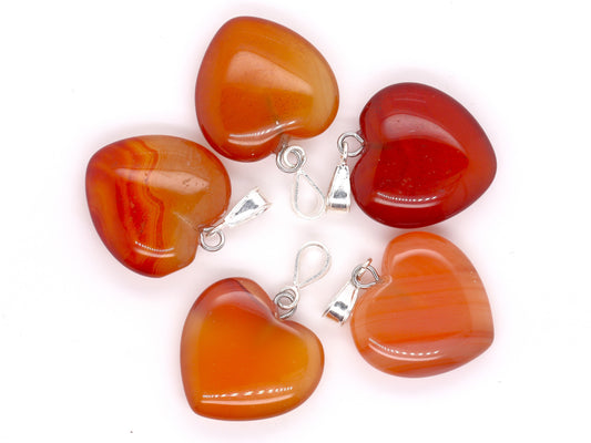 Sterling Silver Natural Orange Banded Agate 20mm Love Heart Pendant & Necklace