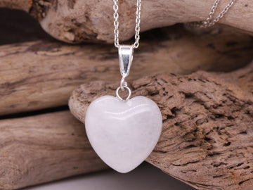 Sterling Silver Natural White Quartz 16mm Love Heart Pendant & Necklace