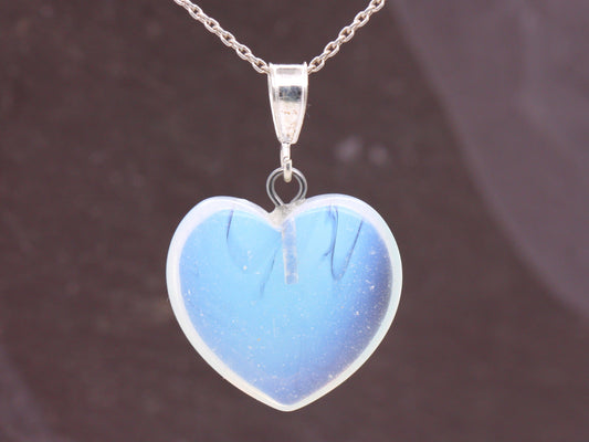 Sterling Silver Natural Opalite 16mm Love Heart Pendant & Necklace