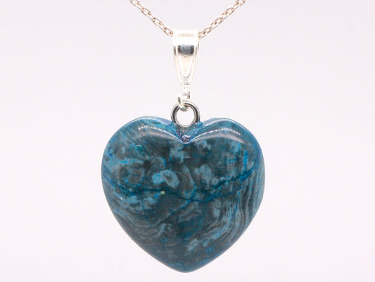 Sterling Silver Natural Blue Agate 20mm Love Heart Pendant & Necklace