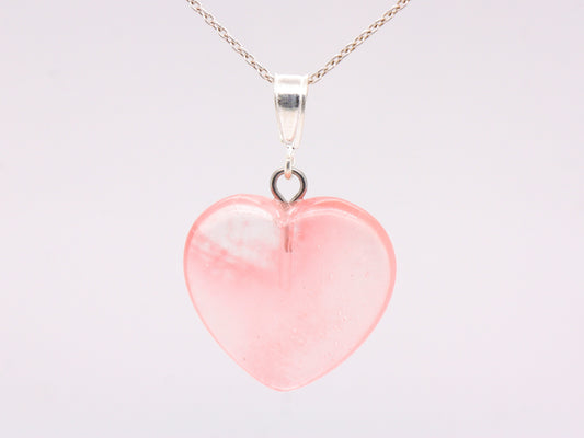 Sterling Silver Natural Strawberry Red Quartz 16mm Love Heart Pendant & Necklace