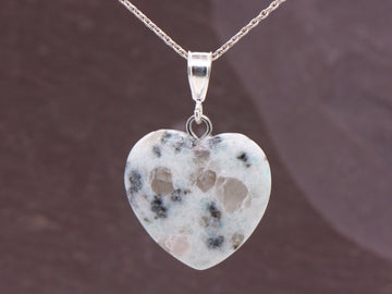 Sterling Silver Natural White Gem Marble 20mm Love Heart Pendant & Necklace