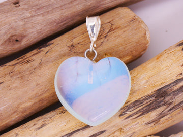 Sterling Silver Natural Opalite 16mm Love Heart Pendant & Necklace