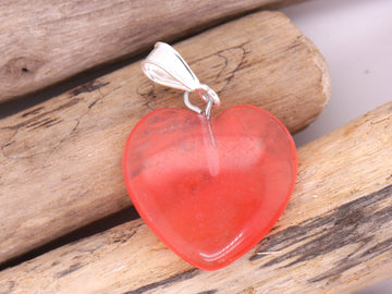 Sterling Silver Natural strawberry Red Quartz 20mm Love Heart Pendant & Necklace