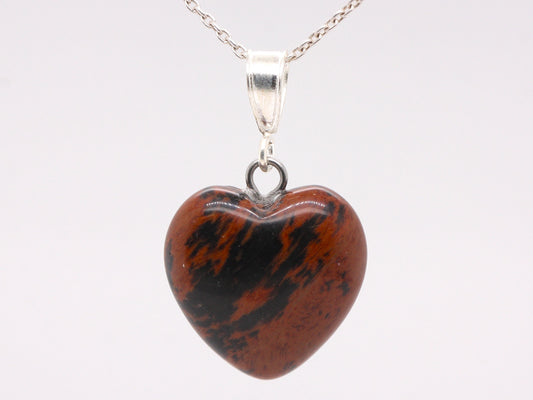 Sterling Silver Natural Mahogany Jasper 16mm Love Heart Pendant & Necklace