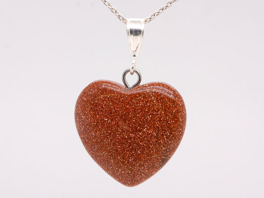 Sterling Silver Glitter Goldstone 20mm Love Heart Pendant & Necklace