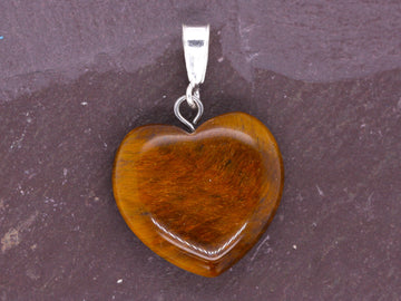 Sterling Silver Natural Tigers Eye 16mm Love Heart Pendant & Necklace