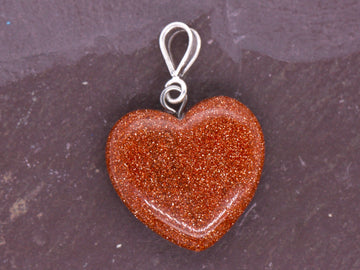 Sterling Silver Glitter Goldstone 16mm Love Heart Pendant & Necklace