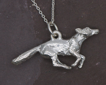 Sterling Silver Countryside Running Large Fox Pendant & Sterling Silver Trace Necklace