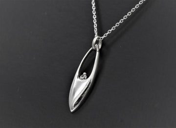 Solid Sterling Silver Cubic Zirconia Long Sweep CZ Dress Pendant Brand New High Quality British Made Jewellery