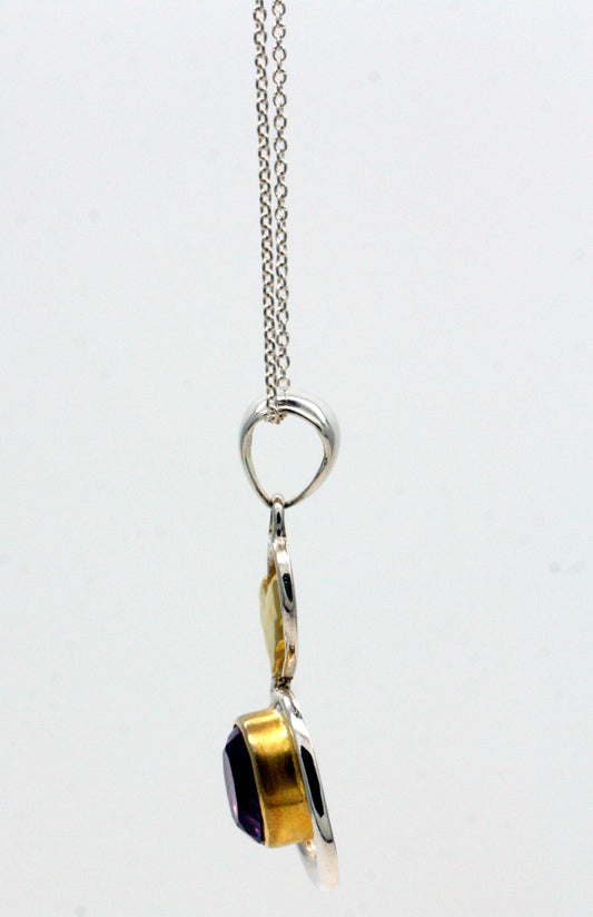 BJC® Sterling Silver & Yellow Gold Amethyst Pendant & Sterling Silver Trace Necklace
