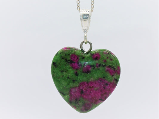 Sterling Silver Natural Unakite Jasper 20mm Love Heart Pendant & Necklace